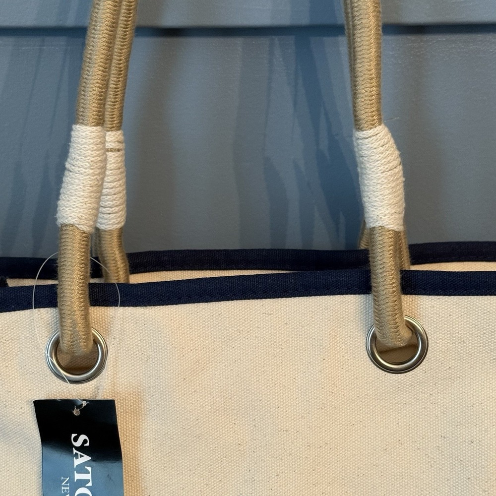 Satchels New York Canvas Boat Tote Bag NWT Nautical Rope Handles‎ Embroidered S - Picture 3 of 7